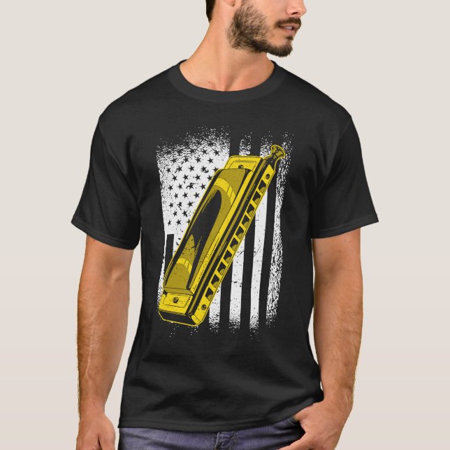 US-Flagge Harmonica Harmonicus T-Shirt (Vorderseite)