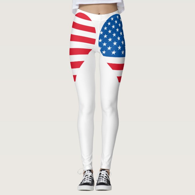 US-Flagge Herzweiße Leggings (Vorderseite)