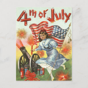US-Flagge Kanone Mädchen Feuerwerk Knallkörper Postkarte