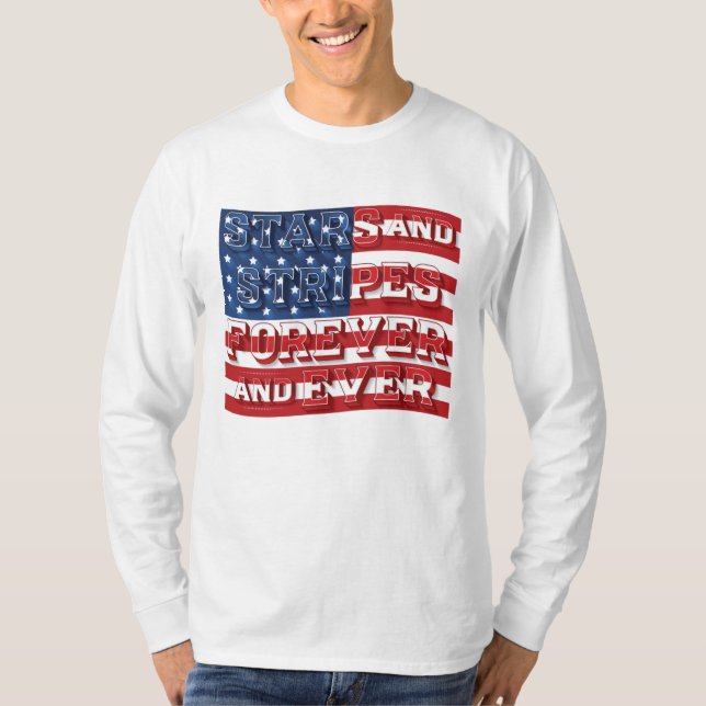 US Flagge, lang geschlagen, Shirt, weiß T-Shirt (Vorderseite)