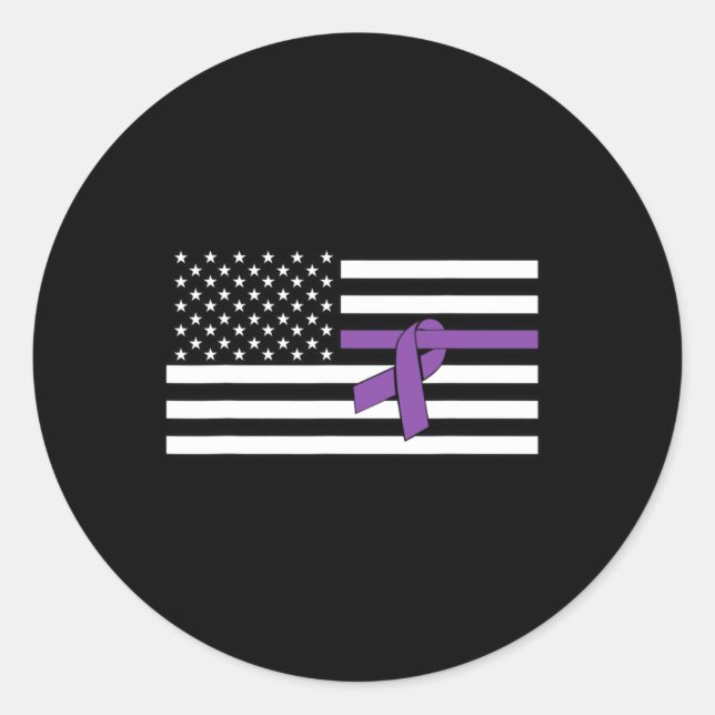 US-Flagge Lila Bauchspeicheldrüsenkrebs-Bewusstsei Runder Aufkleber (Vorderseite)