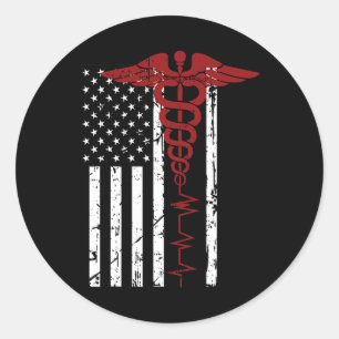 US-Flagge Medizinisches Symbol Black Patriotic Cad Runder Aufkleber