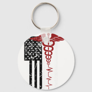 US-Flagge Medizinisches Symbol Black Patriotic Cad Schlüsselanhänger