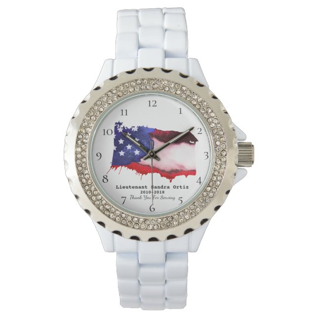 *~* US-Flagge Militär Veteran Red White Blue Lady' Armbanduhr (Vorderseite)