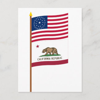 US-Flagge mit 31 Sternen auf Pol mit Kalifornien Postkarte