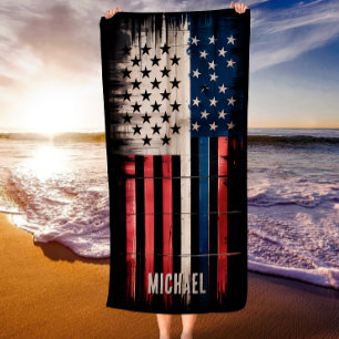 US-Flagge mit Blaue-Linie-Symbol zur Unterstützung Strandtuch