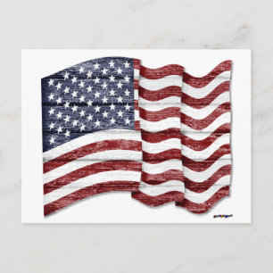 US-Flagge mit Holzkorn Postkarte