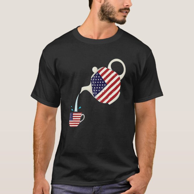 US-Flagge mit Teapot & Teacup T-Shirt (Vorderseite)