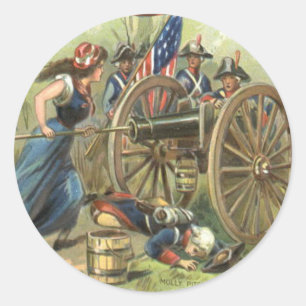 US-Flagge Molly Pitcher Kanone Runder Aufkleber