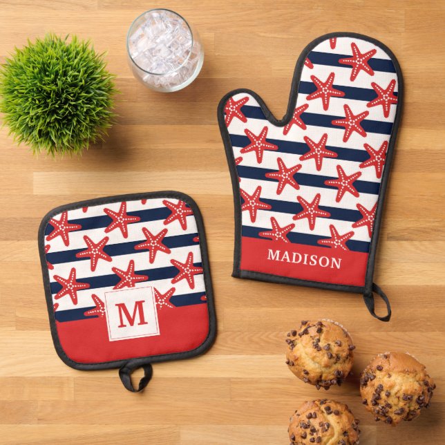US Flagge Muster Ofenhandschuh & Topflappen-Set (Oben Unten)