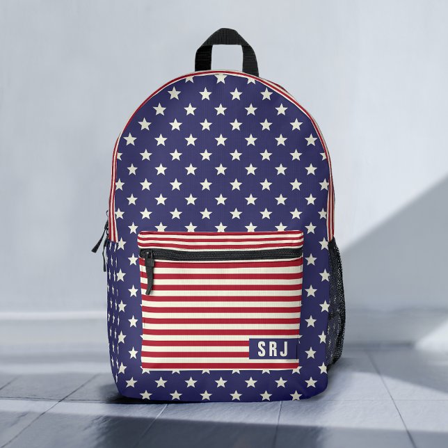 US Flagge Patriotic American Flag Monogram Bedruckter Rucksack (Von Creator hochgeladen)