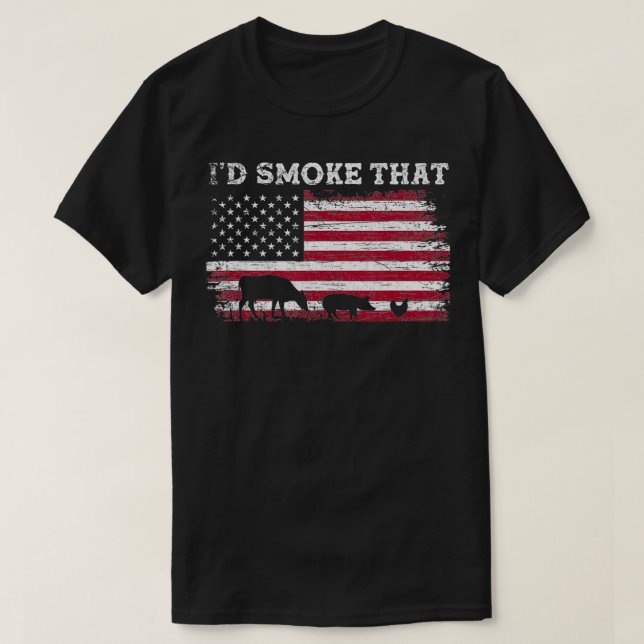US-Flagge Patriotic Barbecue Id raucht das Grillen T-Shirt (Design vorne)