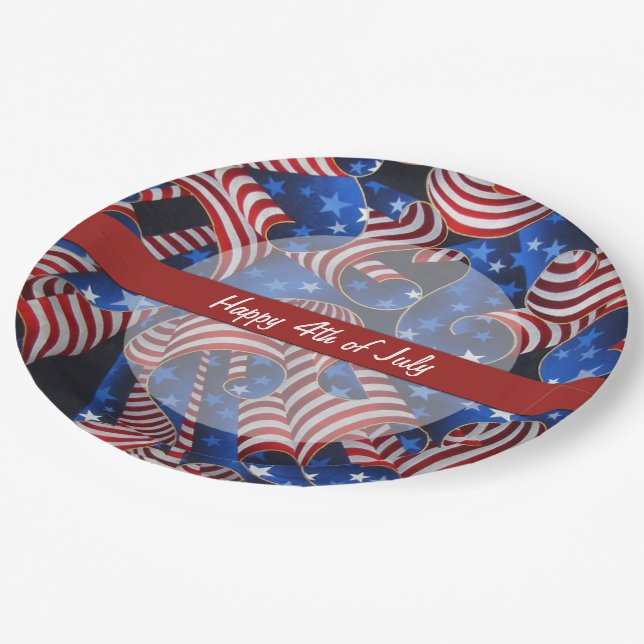 US Flagge Patriotic Curls Papier Teller (Schrägansicht)