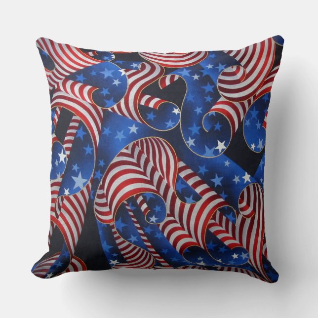 US Flagge Patriotische Curls Throw Kissen (Vorderseite)