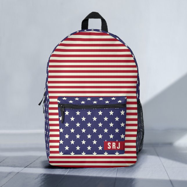 US Flagge - Patriotische Monogram Bedruckter Rucksack (Von Creator hochgeladen)