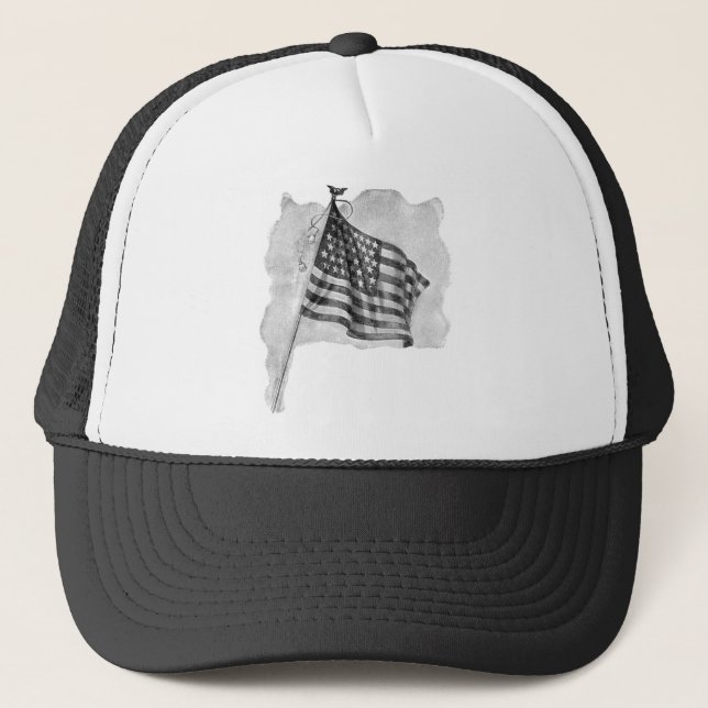US-Flagge Patriotische Vintage Kunst Truckerkappe (Vorderseite)