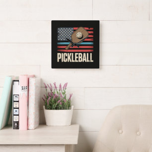US-Flagge Pickleball Quadratische Wanduhr