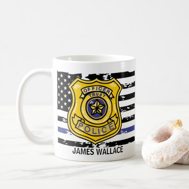 US-Flagge | Polizeibeamter Gold Shield Personalisi Kaffeetasse (Mit Donut)