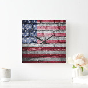 US-Flagge Quadratische Wanduhr