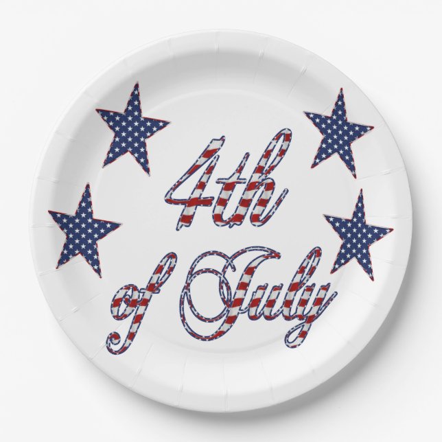 US Flagge Red White Text am 4. Juli Pappteller (Vorderseite)