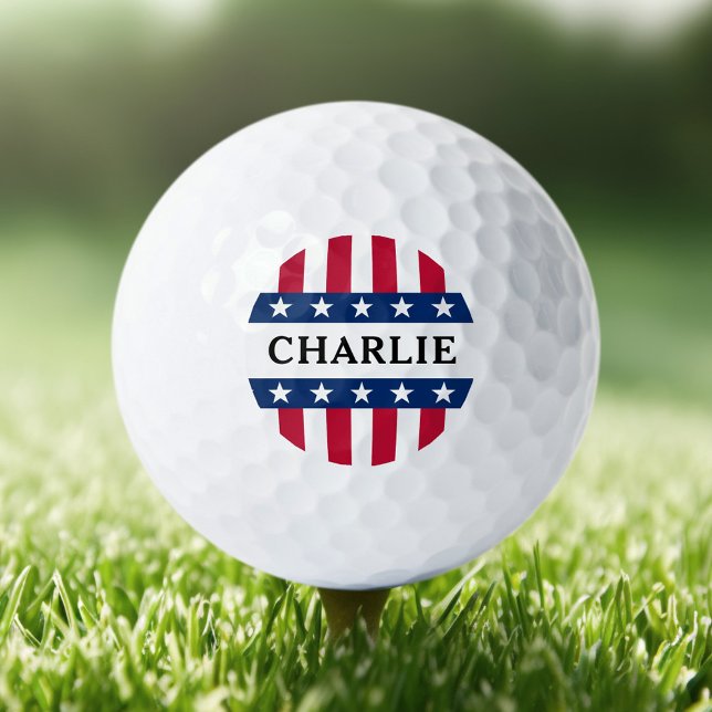 US Flagge Rot-Blau-Name patriotisch Golfball (Stars and stripes red blue white name patriotic golf balls)