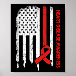 US-Flagge Rotes Band Herz-Krankheit Bewusstsein Poster