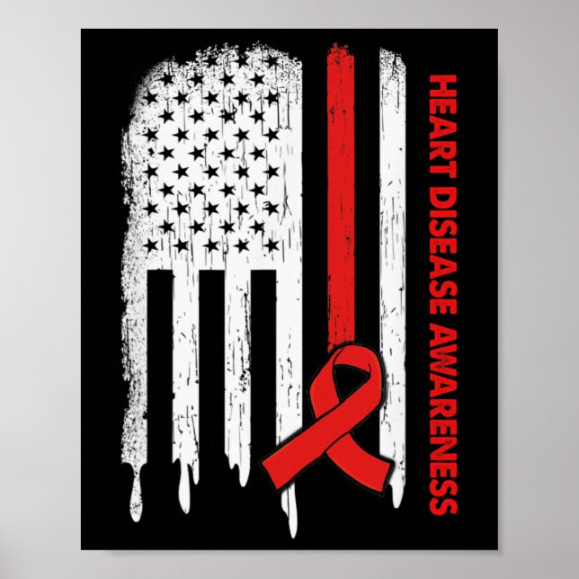 US-Flagge Rotes Band Herz-Krankheit Bewusstsein Poster (Vorne)