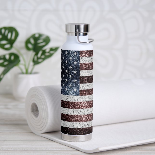 US-Flagge rustikale Glitzern in Rot-Blau Glitzer Trinkflasche (Yoga)