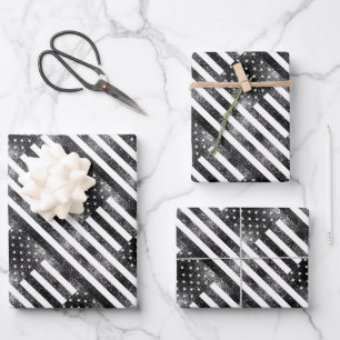 US-Flagge Schwarzweiß-Glitzern Glitzer Muster Geschenkpapier Set