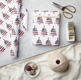 US Flagge Snowy Christmas Tree Patriotic Geschenkpapier