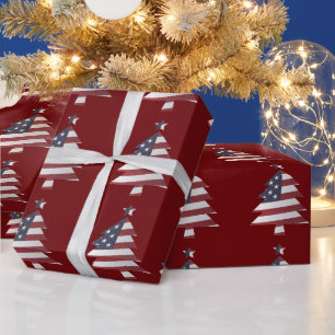 US Flagge Snowy Christmas Tree Patriotic Geschenkpapier