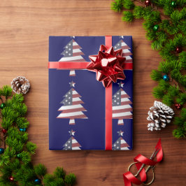 US Flagge Snowy Christmas Tree Patriotic W Geschenkpapier