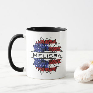 US-Flagge Sonnenblume mit Namen Tasse