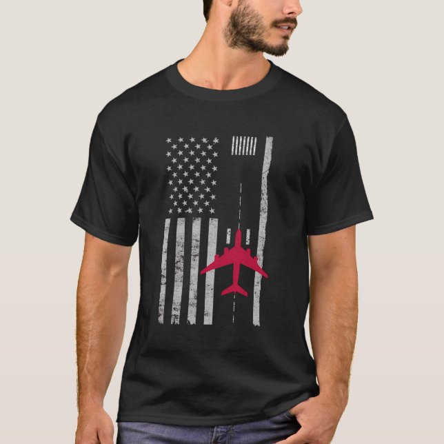 US-Flagge Start-Flugzeug-Pilot-Geschenk des Flugha T-Shirt (Vorderseite)