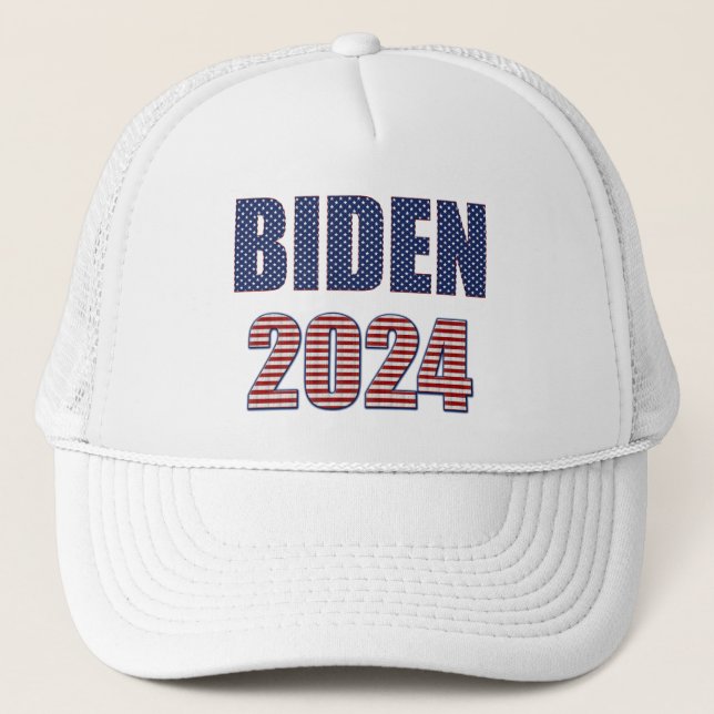 US Flagge Typografie Biden 2024 Truckerkappe (Vorderseite)