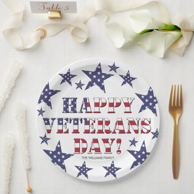 US Flagge Typografie Happy Veterans Day Pappteller (Hochzeit)