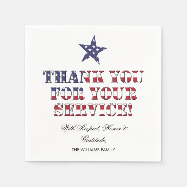 US Flagge Typografy Veterans Vielen Dank Serviette (Vorderseite)