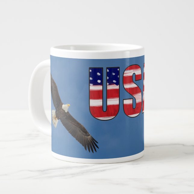 US-Flagge und Bald-Adler Jumbo-Tasse (Vorderseite Links)