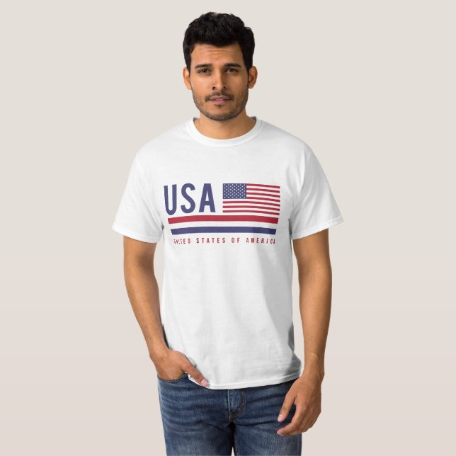 US-Flagge und ISO-Code Alpha-3-Design T-Shirt (Vorne ganz)