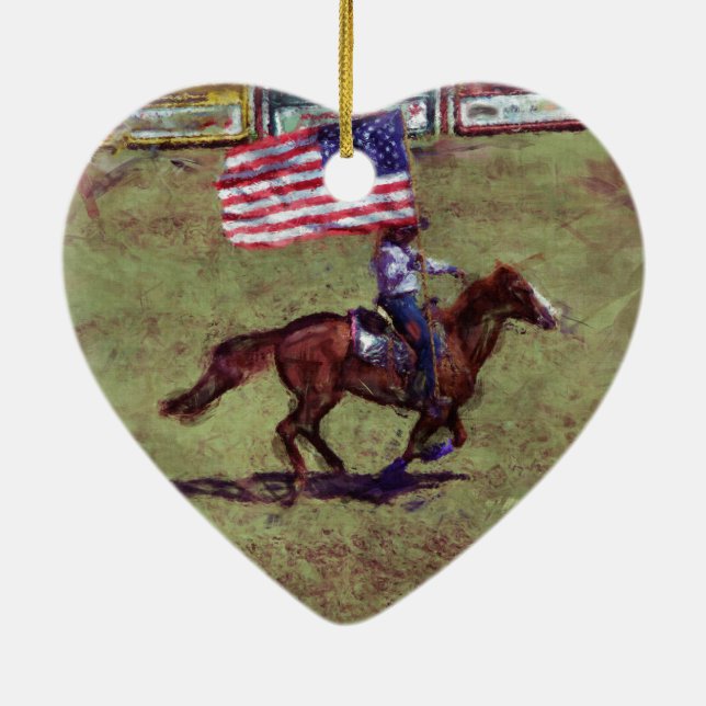 US-Flagge und Pferdewächter Amerikanische Rodeo Ar Keramikornament (Hinten)