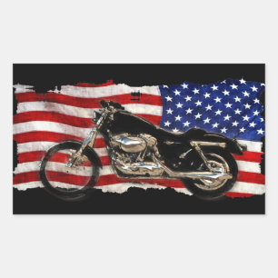 US-Flagge, US Flagge, Motorrad, Motorrad Rechteckiger Aufkleber