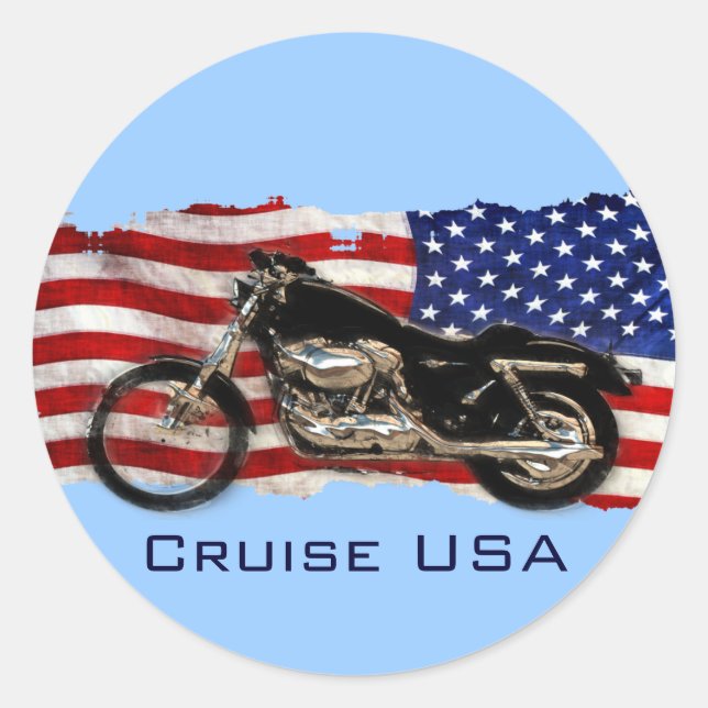 US-Flagge, US Flagge, Motorrad, Motorrad Runder Aufkleber (Vorderseite)