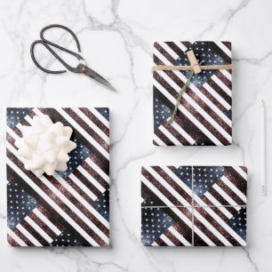 US-Flagge Vintage Glitzern Glitzer Muster Geschenkpapier Set