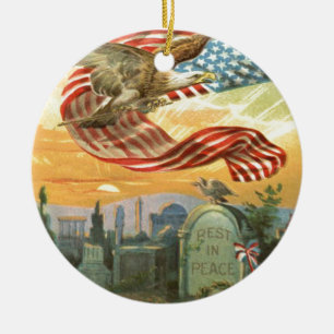 US-Flagge Weißkopfseeadler Friedhof Grabstein Kran Keramikornament