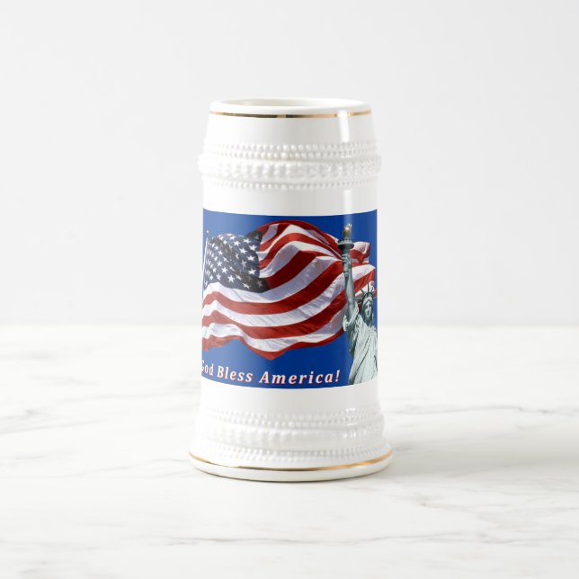 US-Flaggen-Freiheit Stein - Gott segnen Amerika W Bierglas (Mittel)