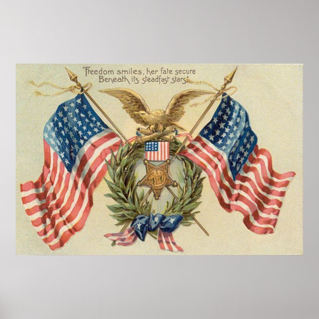 US-Flaggen-Kranz-Medaille-Adler Poster (Vorne)