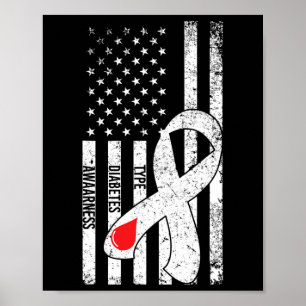 US-Flaggen-Schleife Typ-1-Diabetes-Bewusstsein Dia Poster