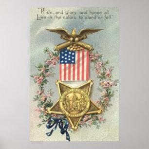 US-Flaggen-Union-Bürgerkriegsmedaille-Adler-Kranz Poster