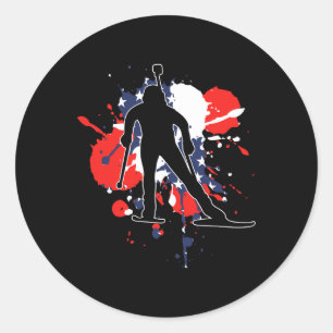 US-Flaggenbiathlonistin - Amerikanische Biathlon Runder Aufkleber