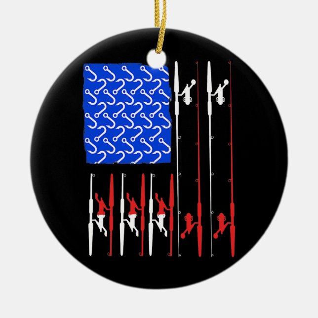 US-Flaggenfischerei Hook Rod Fish Fisherman  Keramik Ornament (Vorne)